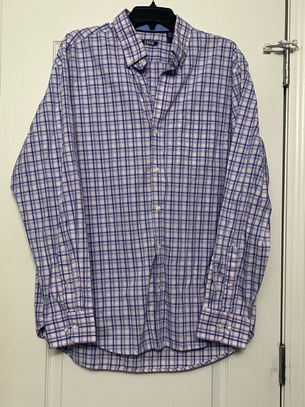 IZOD Pink, White and Blue Plaid Button-Down Shirt